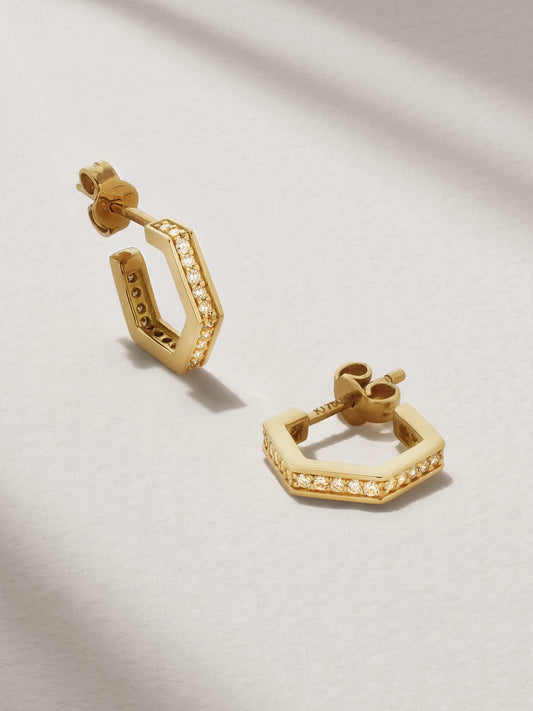 Hexagon Small 18-karat Gold Diamond Hoop Earrings