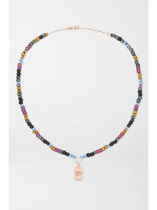 Diane Kordas Evil Eye 14-karat Rose Gold, Bead And Diamond Necklace