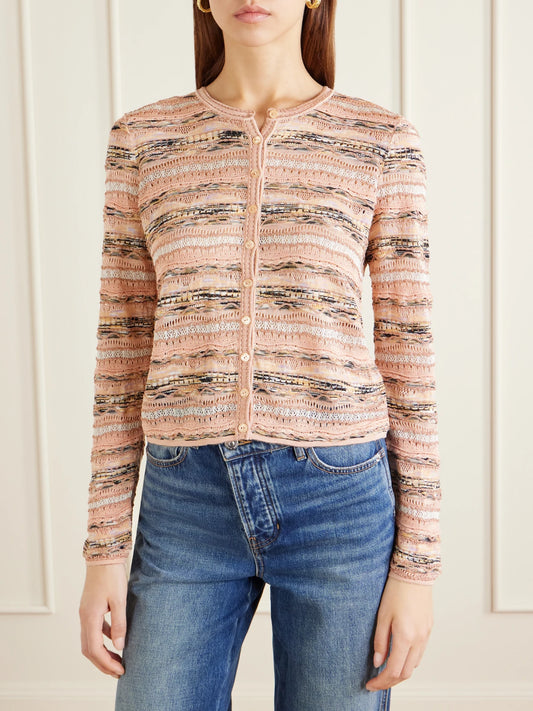 Mia Striped Pointelle-knit Cardigan