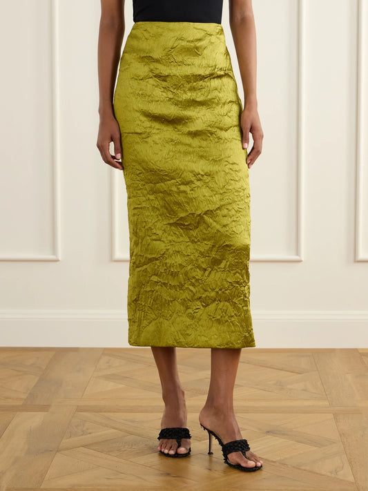 TOVE Alma Crinkled Satin Midi Skirt