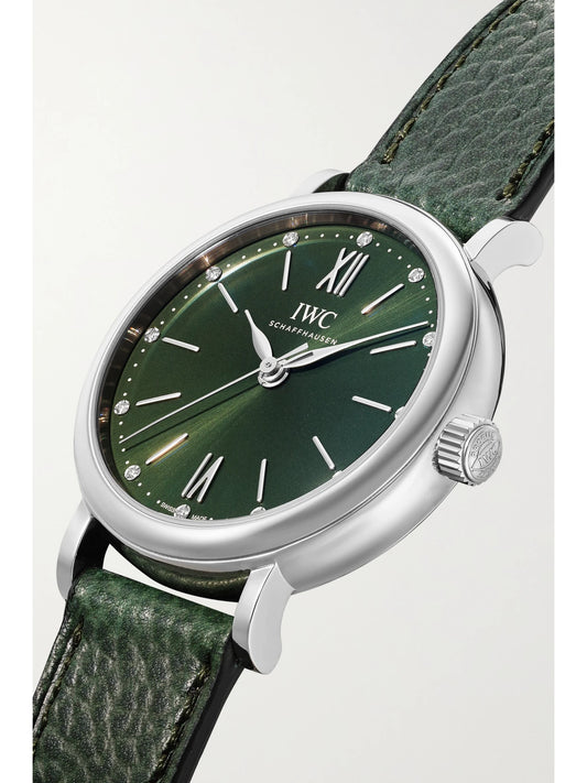 Portofino Automatic 34mm Stainless Steel, Textured-leather And Diamond Watch
