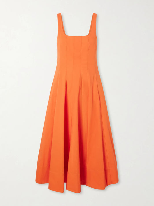 Wells Pleated Cotton-blend Poplin Midi Dress