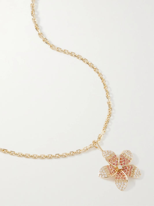 Large Plumeria 14-karat Gold Diamond And Sapphire Necklace