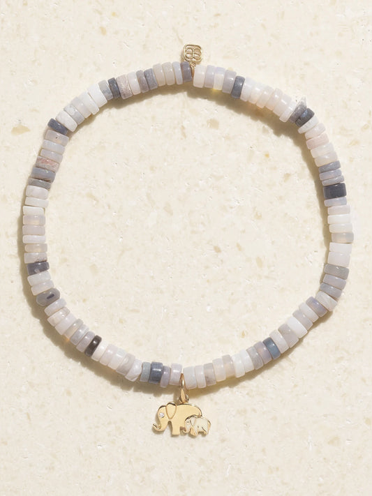 Elephant Family 14-karat Gold, Enamel, Opal And Diamond Bracelet