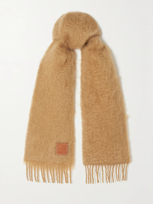 LOEWE Appliquéd Fringed Mohair-blend Scarf