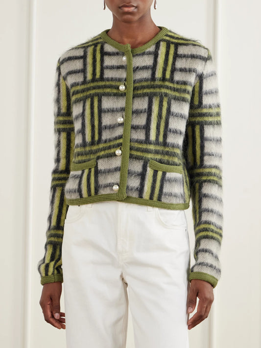 La DoubleJ Check Wool-blend Cardigan