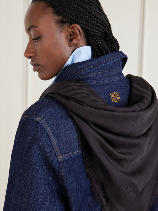 LOEWE Fringed Wool And Silk-blend Jacquard Scarf