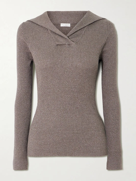 Ribbed Metallic Cashmere And Silk-blend Top