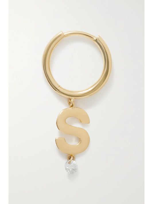 Initial 18-karat Gold Diamond Single Hoop Earring