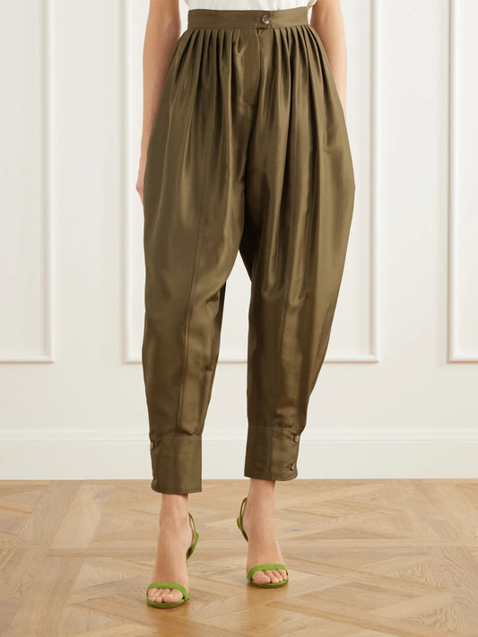 La DoubleJ Harem Pleated Silk-shantung Tapered Pants