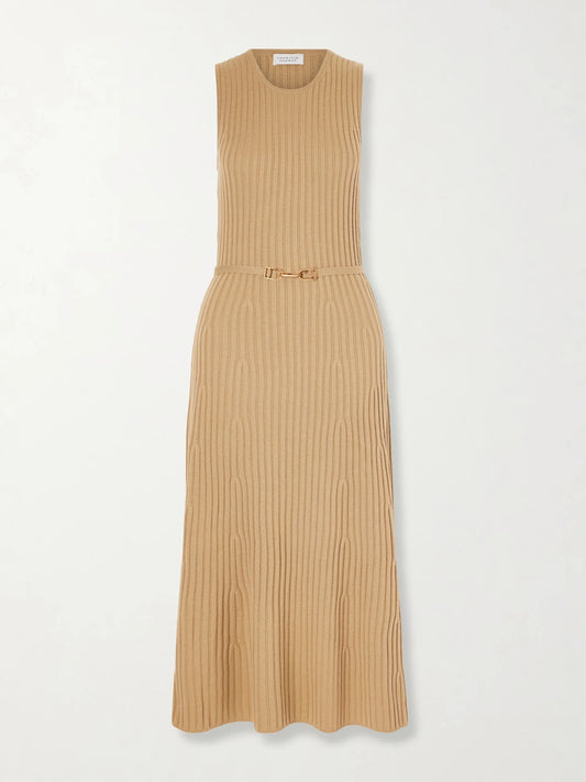 Meier Belted Ribbed Wool And Cashmere Midi Dress