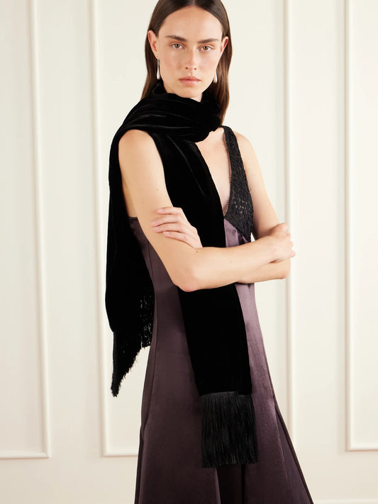 Le Sundial Ritual Bloom Opera Fringed-trimmed Velvet Scarf