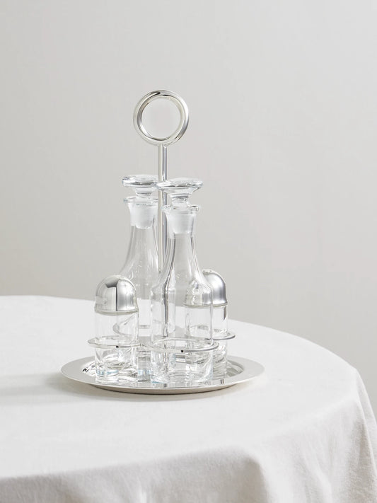 Vertigo Crystal And Silver-plated Condiment Set