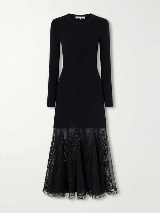 Sea Vali Embroidered Tulle-trimmed Wool Midi Dress
