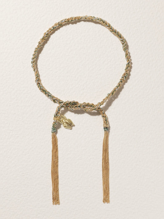 Lucky Strength + Scarab 18-karat Gold And Silk Bracelet