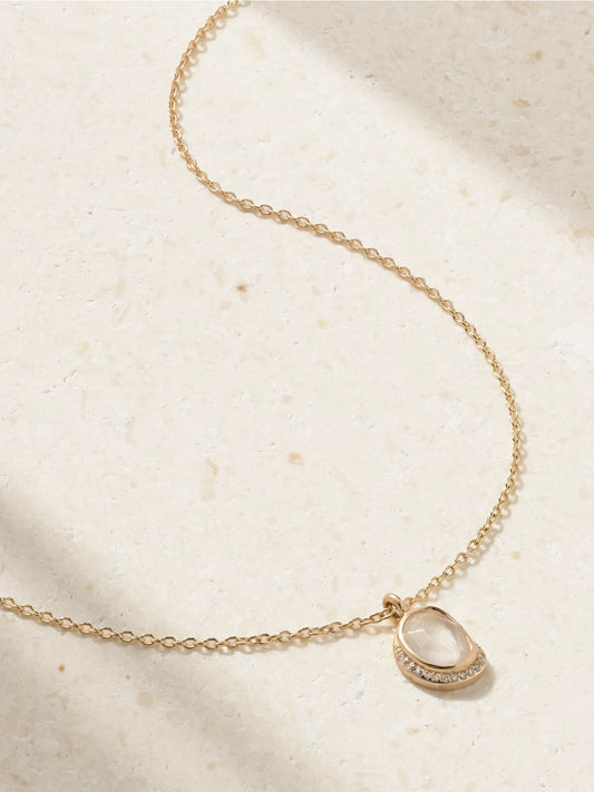 Crescent Moon 14-karat Recycled Gold, Moonstone And Diamond Necklace
