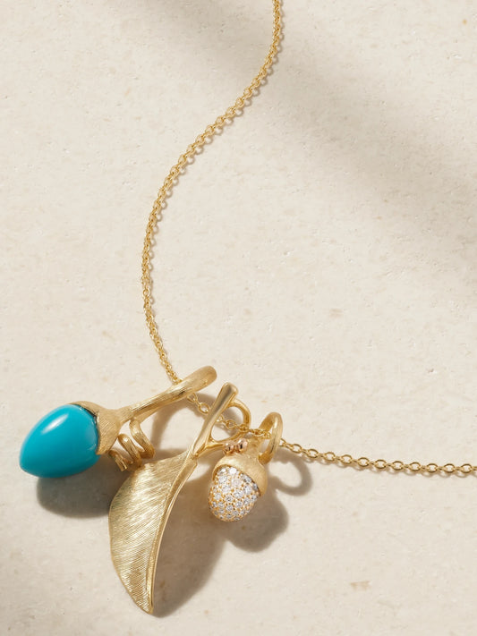 This Lotus 18-karat Gold, Turquoise And Diamond Necklace