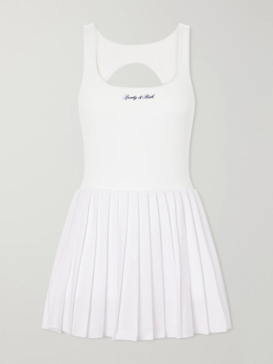 Open-back Pleated Stretch-jersey Tennis Dress