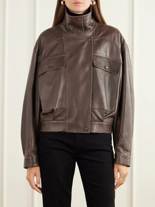 Nour Hammour Quincy Cropped Paneled Leather Bomber Jacket