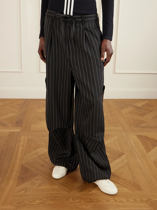 + Y-3 Pinstriped Recycled Woven Wide-leg Pants