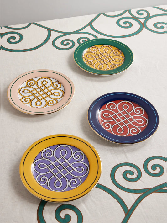 Set Of Four Printed Porcelain Dessert Plates