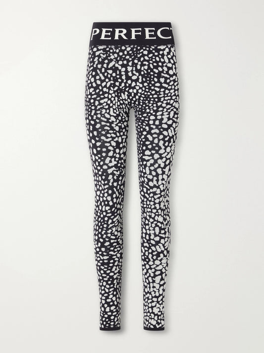 Perfect Moment Leopard-jacquard Thermal Stretch-knit Ski Leggings
