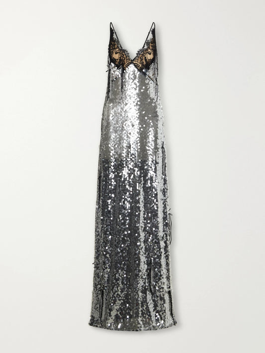 Wiederhoeft Lace-trimmed Sequined Gown