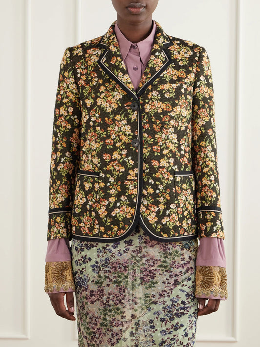 Dries Van Noten Floral-embroidered Cotton-blend Blazer