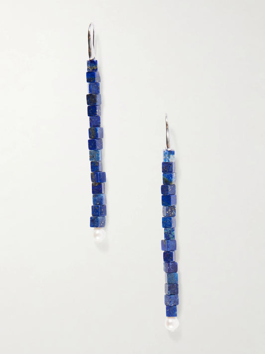 Inès Sterling Silver, Lapis Lazuli And Pearl Earrings
