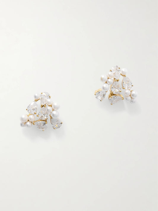 Gold-plated Recycled Silver, Cubic Zirconia And Pearl Earrings