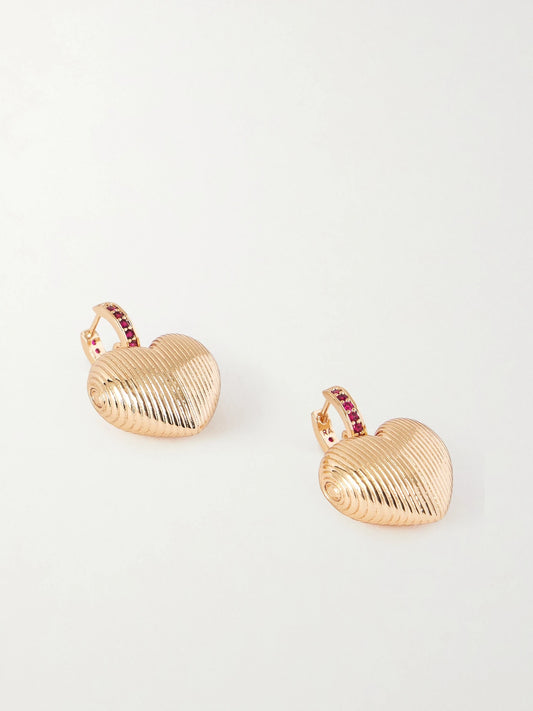 Textured Heart Gold-tone Crystal Earrings