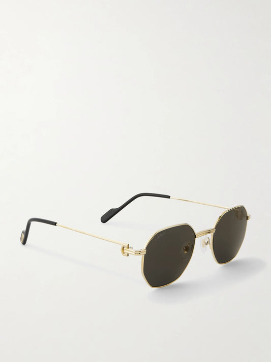 Première De Cartier Hexagon-frame Gold-tone Sunglasses