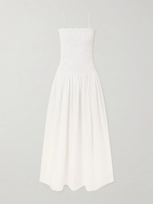 Shirred Organic Cotton Midi Dress