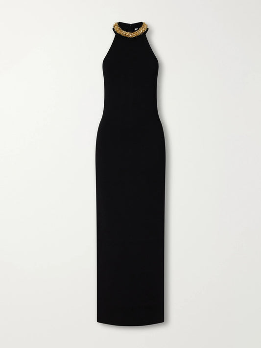 Balmain Bead-embellished Knitted Halterneck Maxi Dress