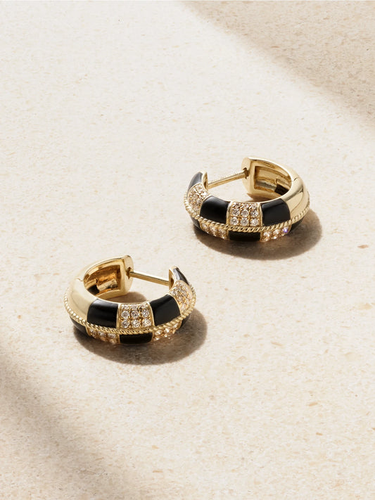 Mini Créoles 9-karat Gold, Onyx And Diamond Hoop Earrings
