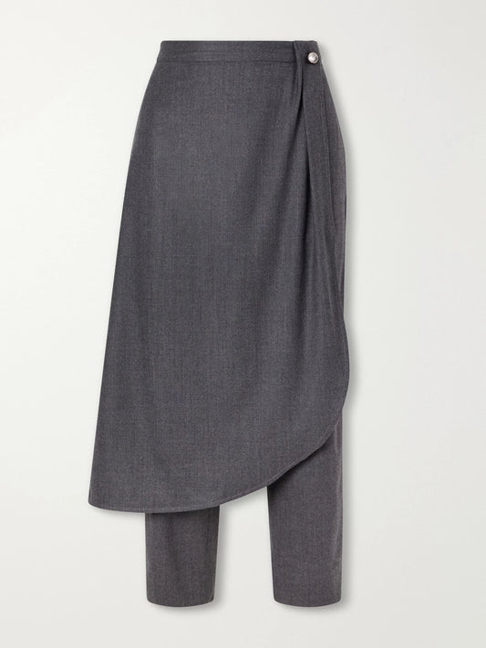 Maria McManus Layered Wrap-effect Wool-blend Flannel Straight-leg Pants
