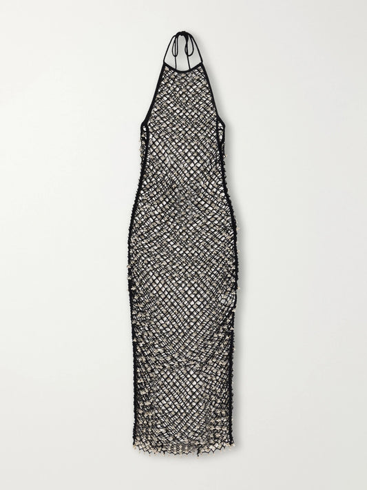 Yoshita 1967 Jhanjar Embellished Cotton Crochet-knit Halterneck Midi Dress