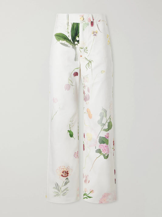 Oscar de la Renta Floral-print High-rise Straight-leg Jeans
