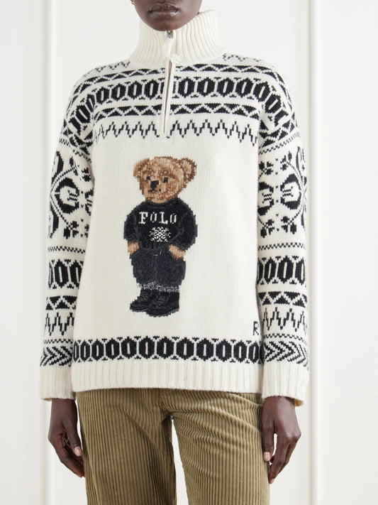 Polo Ralph Lauren Embroidered Fair Isle Wool And Cashmere-blend Half-zip Sweater