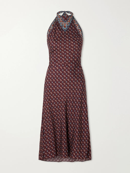DÔEN Zilda Printed Silk-blend Halterneck Midi Dress