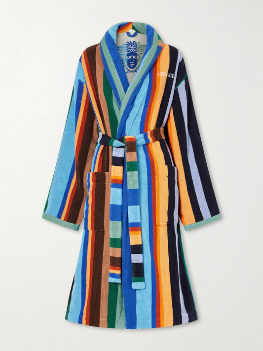 Medusa Belted Striped Cotton-terry Robe