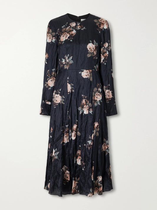Erdem Floral-print Crinkled-satin Midi Dress