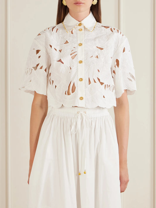 Mahon Cropped Embroidered Cotton Top