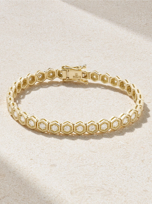 Hexagon Xxlarge 18-karat Gold Diamond Tennis Bracelet
