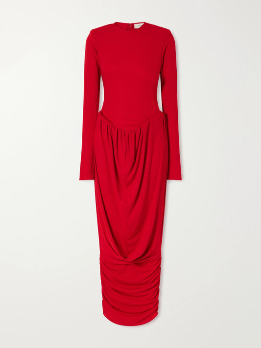 Ilkyaz Ozel Camino Gathered Crepe Gown