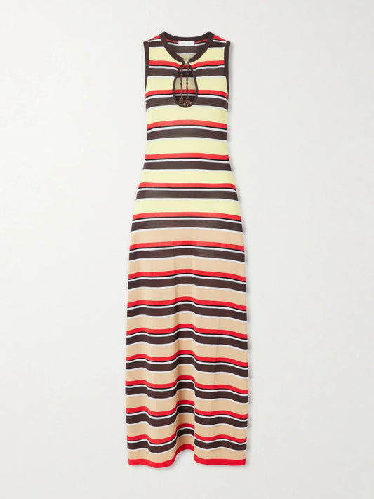 Bead-embellished Striped Knitted Maxi Dress