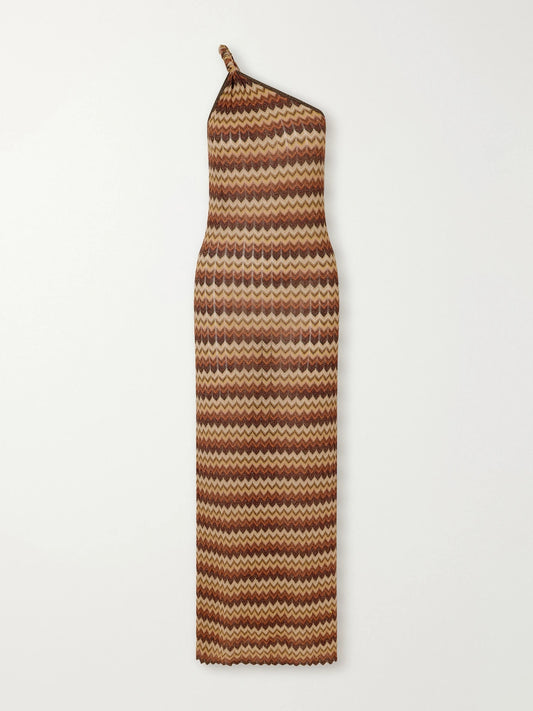 Faithfull Naia One-shoulder Striped Metallic Crochet-knit Maxi Dress