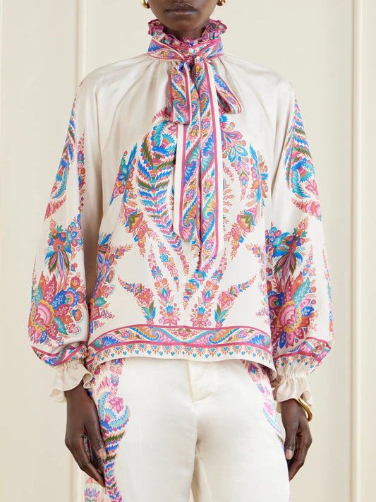 Pussy-bow Paisley-print Silk Blouse