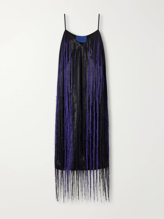 Sharon Wauchob Katia Fringed Satin-twill Midi Dress