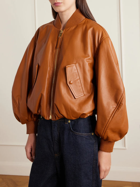 Padded Leather Bomber Jacket